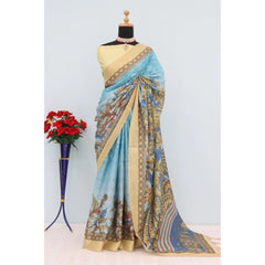 Mayawye Women's Mysore Silk  Digital Print Saree With Unstitched Blouse 5.5Mtr (Sky Blue)