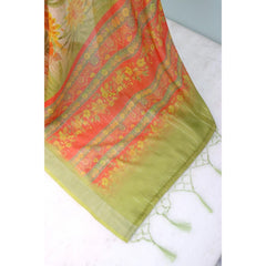 Mayawye Women's Linen Digital Print Saree With Unstitched Blouse 5.5Mtr (Multicolor)