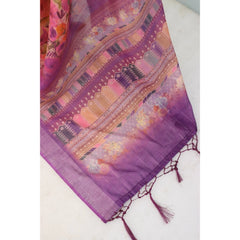 Mayawye Women's Linen Digital Print Saree With Unstitched Blouse 5.5Mtr (Purple)
