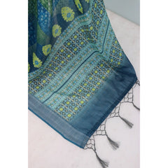 Mayawye Women's Linen Digital Print Saree With Unstitched Blouse 5.5Mtr (Green)