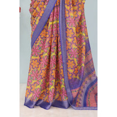 Mayawye Women's Linen Digital Print Saree With Unstitched Blouse 5.5Mtr (Multicolor)