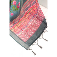 Mayawye Women's Linen Digital Print Saree With Unstitched Blouse 5.5Mtr (Green)
