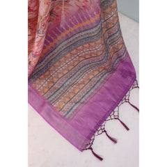 Mayawye Women's Linen Digital Print Saree With Unstitched Blouse 5.5Mtr (Purple)
