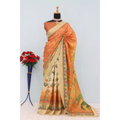Mayawye Women's Mysore Silk  Digital Print Saree With Unstitched Blouse 5.5Mtr (Mustard)