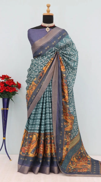 Mayawye Women's Mysore Silk  Digital Print Saree With Unstitched Blouse 5.5Mtr (Green)