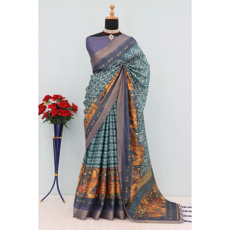 Mayawye Women's Mysore Silk  Digital Print Saree With Unstitched Blouse 5.5Mtr (Green)