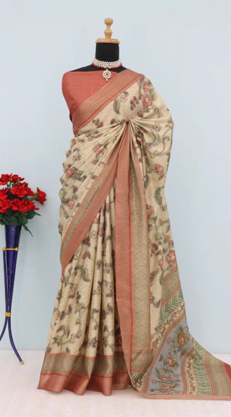 Mayawye Women's Mysore Silk  Digital Print Saree With Unstitched Blouse 5.5Mtr (Pink)