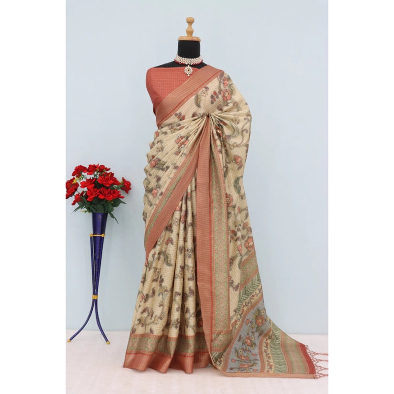 Mayawye Women's Mysore Silk  Digital Print Saree With Unstitched Blouse 5.5Mtr (Pink)