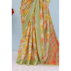 Mayawye Women's Linen Digital Print Saree With Unstitched Blouse 5.5Mtr (Multicolor)