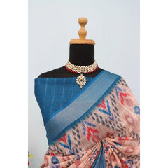 Mayawye Women's Linen Digital Print Saree With Unstitched Blouse 5.5Mtr (Multicolor)