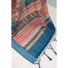 Mayawye Women's Linen Digital Print Saree With Unstitched Blouse 5.5Mtr (Multicolor)