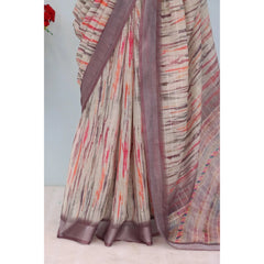 Mayawye Women's Linen Digital Print Saree With Unstitched Blouse 5.5Mtr (Grey)