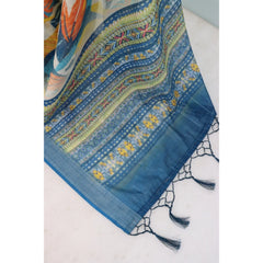 Mayawye Women's Linen Digital Print Saree With Unstitched Blouse 5.5Mtr (Multicolor)