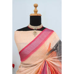 Mayawye Women's Linen Digital Print Saree With Unstitched Blouse 5.5Mtr (Multicolor)