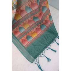 Mayawye Women's Linen Digital Print Saree With Unstitched Blouse 5.5Mtr (Green)