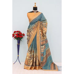 Mayawye Women's Mysore Silk  Digital Print Saree With Unstitched Blouse 5.5Mtr (Blue)