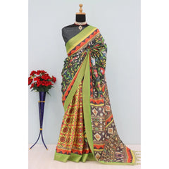 Mayawye Women's Mysore Silk  Digital Print Saree With Unstitched Blouse 5.5Mtr (Green)