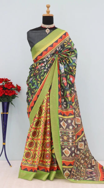 Mayawye Women's Mysore Silk  Digital Print Saree With Unstitched Blouse 5.5Mtr (Green)