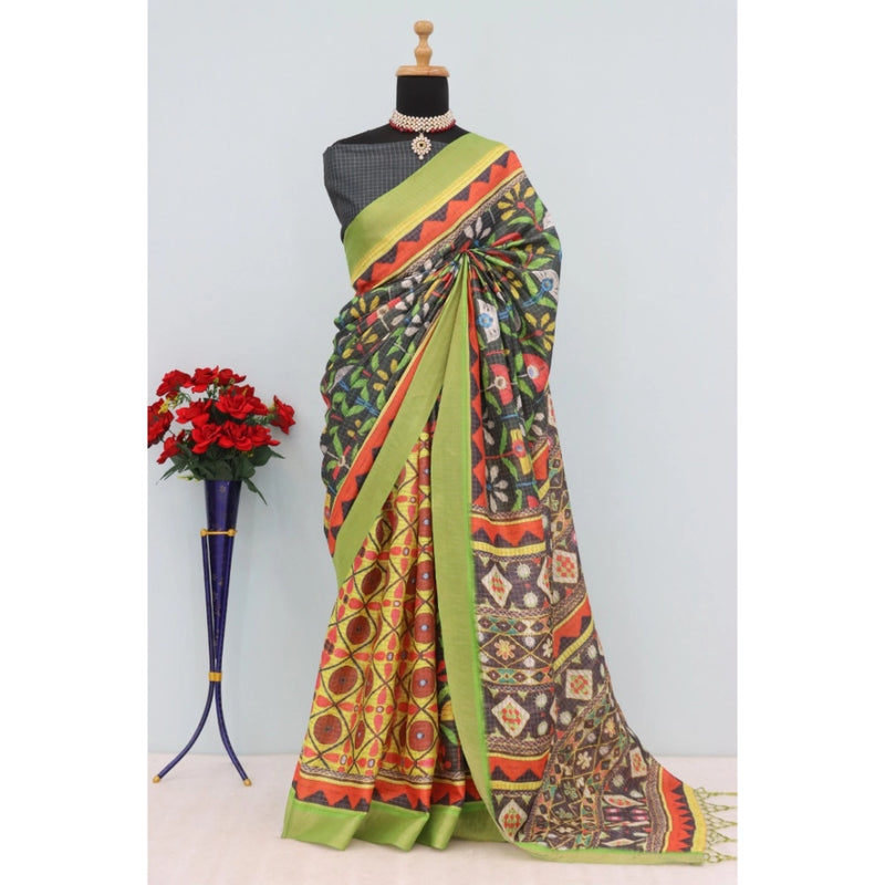 Mayawye Women's Mysore Silk  Digital Print Saree With Unstitched Blouse 5.5Mtr (Green)