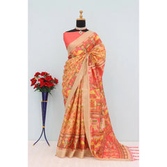 Mayawye Women's Mysore Silk  Digital Print Saree With Unstitched Blouse 5.5Mtr (Orange)