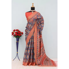 Mayawye Women's Mysore Silk  Digital Print Saree With Unstitched Blouse 5.5Mtr (Blue)