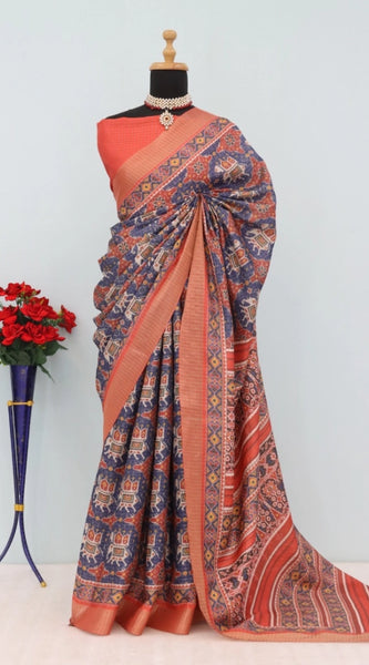 Mayawye Women's Mysore Silk  Digital Print Saree With Unstitched Blouse 5.5Mtr (Blue)