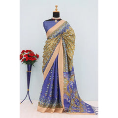 Mayawye Women's Mysore Silk  Digital Print Saree With Unstitched Blouse 5.5Mtr (Blue)