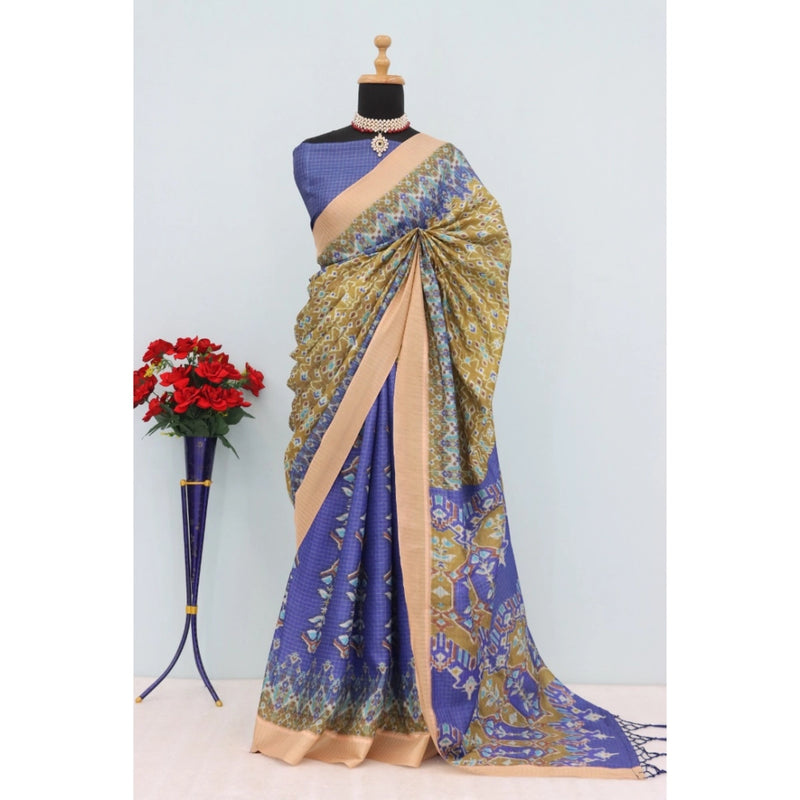 Mayawye Women's Mysore Silk  Digital Print Saree With Unstitched Blouse 5.5Mtr (Blue)
