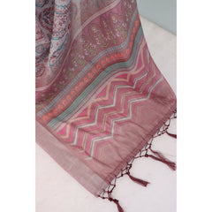 Mayawye Women's Linen Digital Print Saree With Unstitched Blouse 5.5Mtr (Brown)