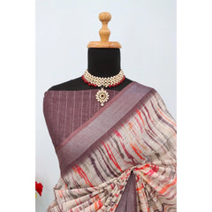 Mayawye Women's Linen Digital Print Saree With Unstitched Blouse 5.5Mtr (Grey)