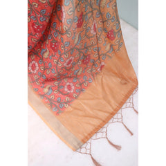 Mayawye Women's Linen Digital Print Saree With Unstitched Blouse 5.5Mtr (Orange)