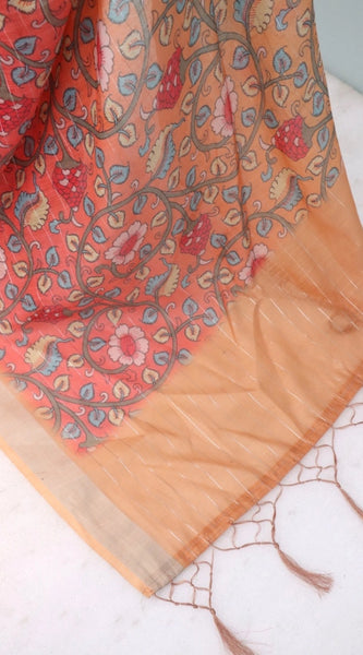 Mayawye Women's Linen Digital Print Saree With Unstitched Blouse 5.5Mtr (Orange)