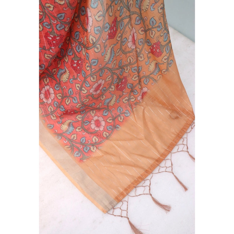Mayawye Women's Linen Digital Print Saree With Unstitched Blouse 5.5Mtr (Orange)