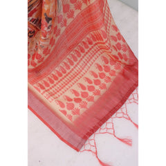 Mayawye Women's Linen Digital Print Saree With Unstitched Blouse 5.5Mtr (Pink)