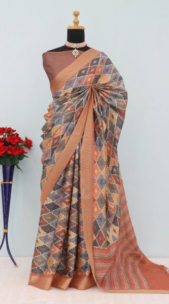 Mayawye Women's Mysore Silk  Digital Print Saree With Unstitched Blouse 5.5Mtr (Brown)
