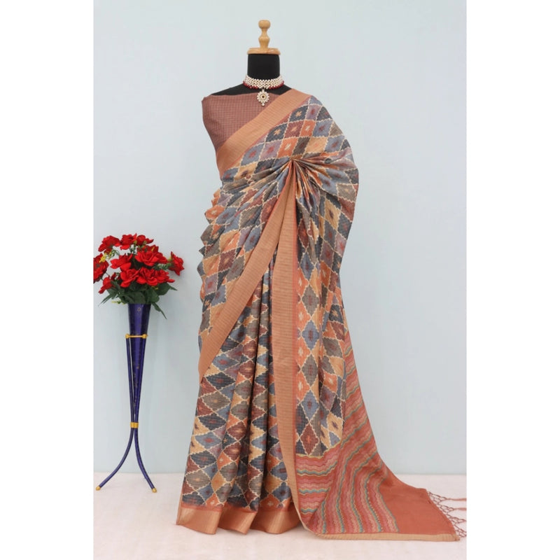 Mayawye Women's Mysore Silk  Digital Print Saree With Unstitched Blouse 5.5Mtr (Brown)