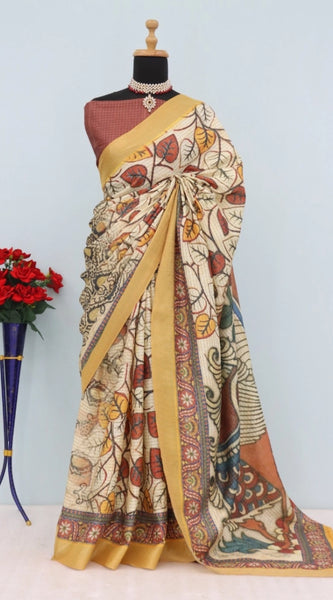 Mayawye Women's Mysore Silk  Digital Print Saree With Unstitched Blouse 5.5Mtr (Multicolor)