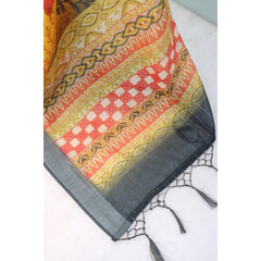 Mayawye Women's Linen Digital Print Saree With Unstitched Blouse 5.5Mtr (Multicolor)