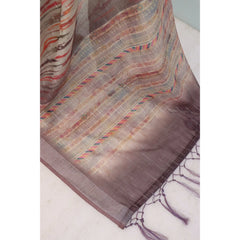 Mayawye Women's Linen Digital Print Saree With Unstitched Blouse 5.5Mtr (Grey)