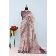 Mayawye Women's Linen Digital Print Saree With Unstitched Blouse 5.5Mtr (Grey)
