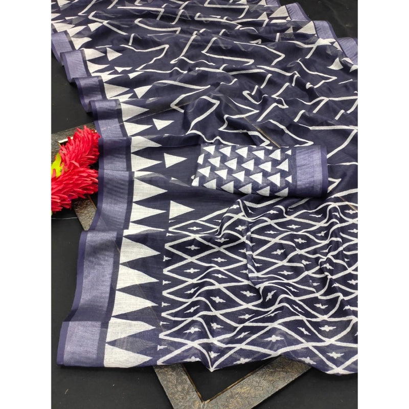 Mayawye Women's Cotton Linen Woven Design Saree With Unstitched Blouse 5.5Mtr (Grey)