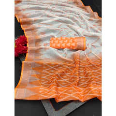Mayawye Women's Cotton Linen Woven Design Saree With Unstitched Blouse 5.5Mtr (Orange)