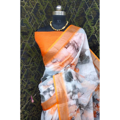 Mayawye Women's Cotton Linen Woven Design Saree With Unstitched Blouse 5.5Mtr (Orange)