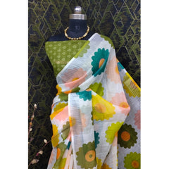 Mayawye Women's Cotton Linen Woven Design Saree With Unstitched Blouse 5.5Mtr (Green)