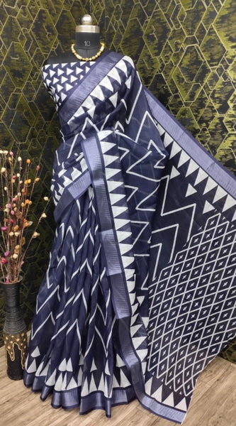 Mayawye Women's Cotton Linen Woven Design Saree With Unstitched Blouse 5.5Mtr (Grey)