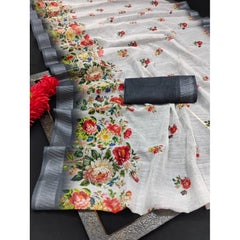 Mayawye Women's Cotton Linen Woven Design Saree With Unstitched Blouse 5.5Mtr (Black)