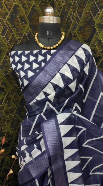 Mayawye Women's Cotton Linen Woven Design Saree With Unstitched Blouse 5.5Mtr (Grey)