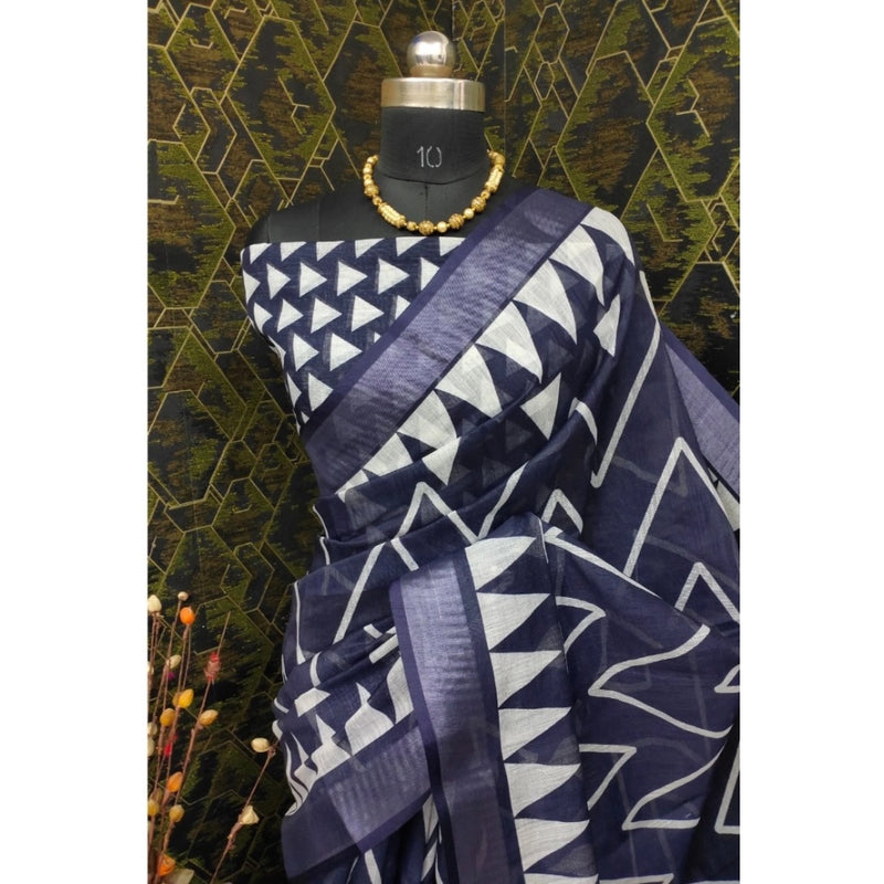 Mayawye Women's Cotton Linen Woven Design Saree With Unstitched Blouse 5.5Mtr (Grey)