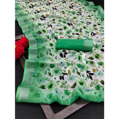 Mayawye Women's Cotton Linen Woven Design Saree With Unstitched Blouse 5.5Mtr (Green)