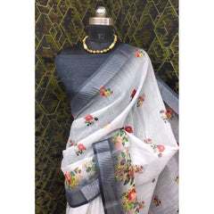 Mayawye Women's Cotton Linen Woven Design Saree With Unstitched Blouse 5.5Mtr (Black)